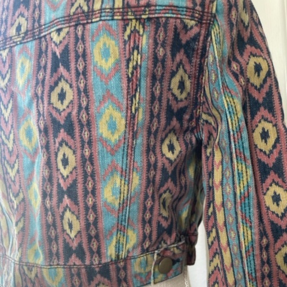 Forever 21 Premium Denim | Tribal Aztec Boho Cropped Denim Jacket Y2K Size S - Picture 8 of 12